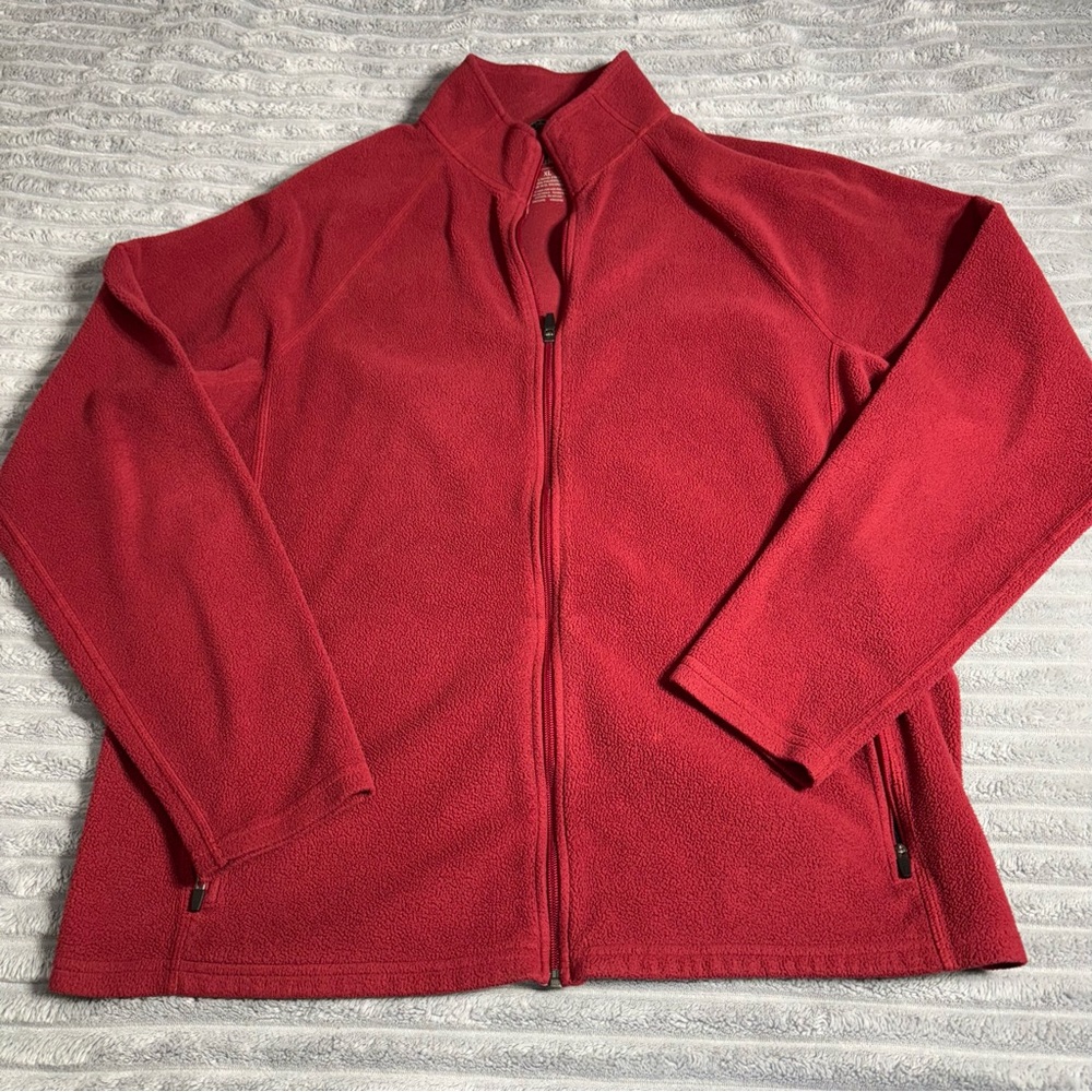LL Bean fleece Full zip Sweatshirt Men XL Red Mock Neck Long Sleeve